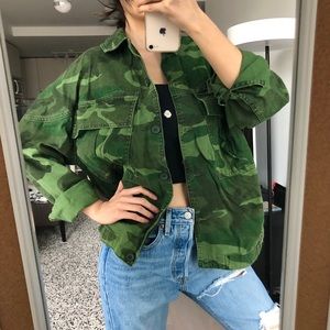 Topshop oversized camouflage denim jacket